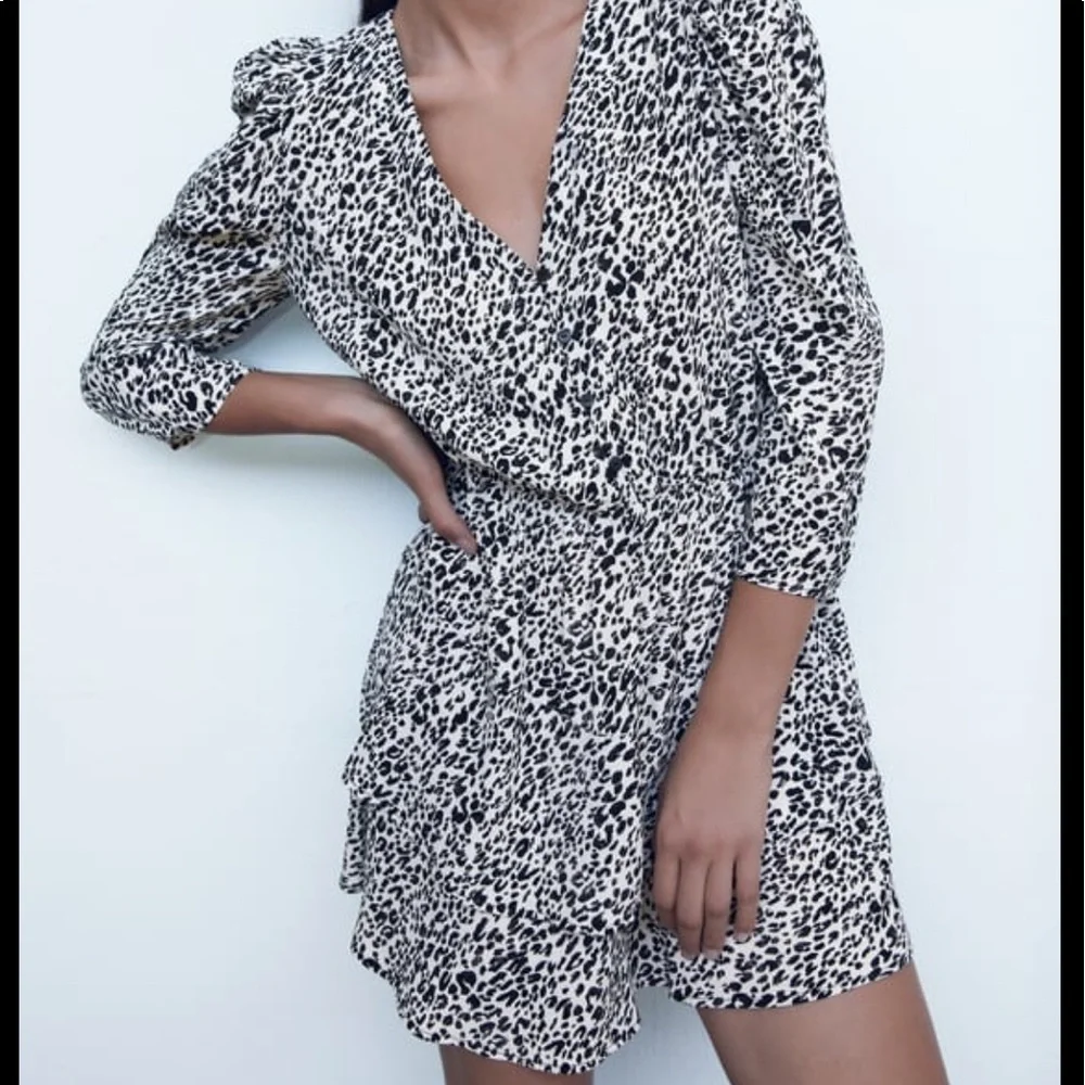 knee length dresses for ladies Zara Metallic Leopard Print Puff Sleeve Mini Dress – Sunshine Thrift main image 0